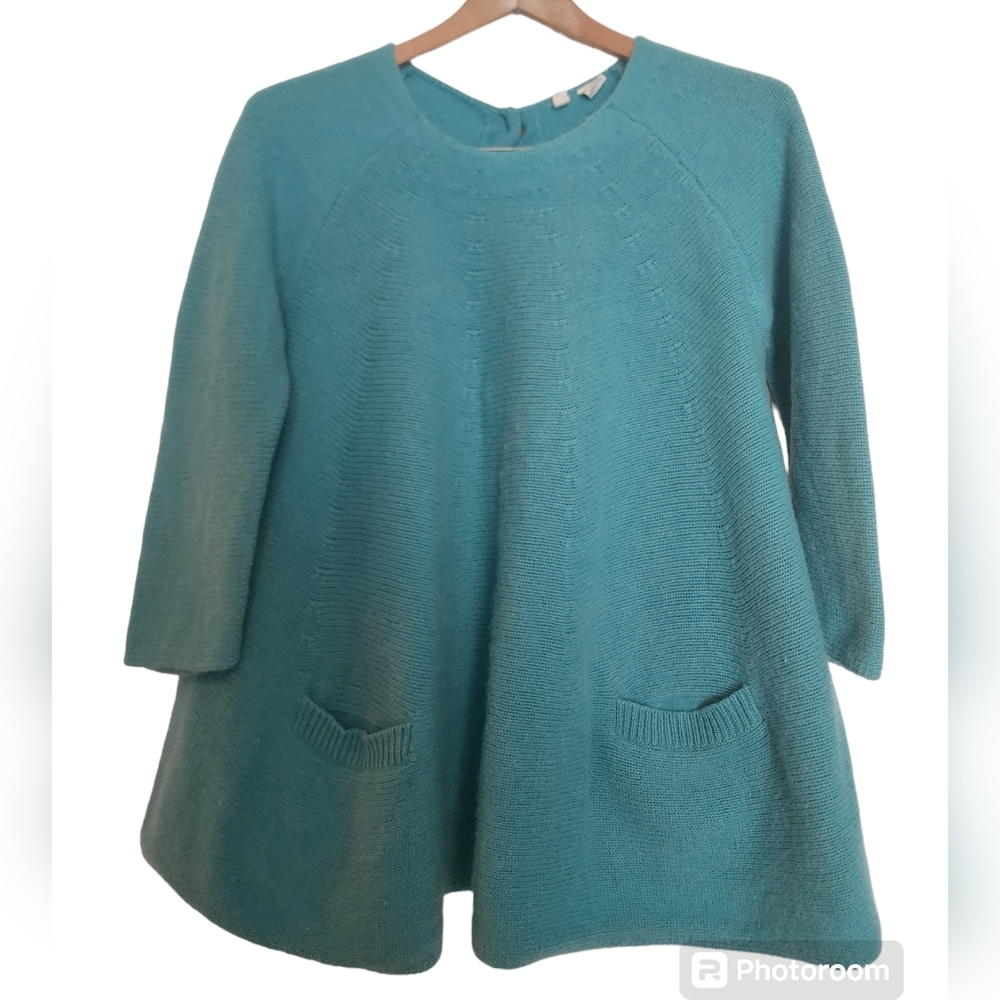 Moth‎ 100% Cashmere Blue Knit 3/4 Sleeve Sweater SZ Medium